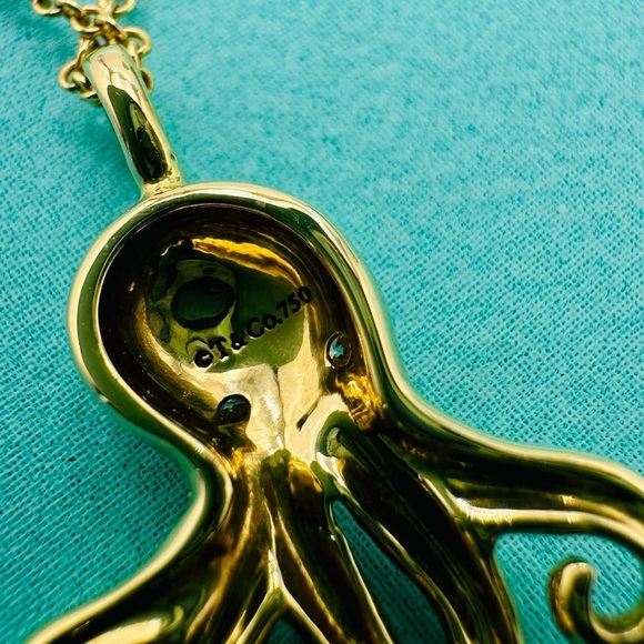 RARE Tiffany & Co. 18K Yellow Gold Diamond Octopus Charm Necklace 18” Packaging - Picture 6 of 13